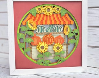 Pumpkin Market Stand shadow box svg, Fall shadow box svg, 3d shadow box svg, Cricut Projects, silhouette svg, 3d Layered svg, 3d svg