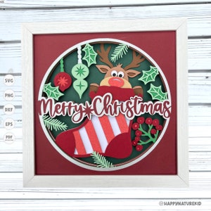 3d Reno caja de sombras svg, Feliz Navidad caja de sombras svg, 3d Layered svg, Cricut Projects, Archivos Svg para Cricut, 3d svg, Cardstock svg
