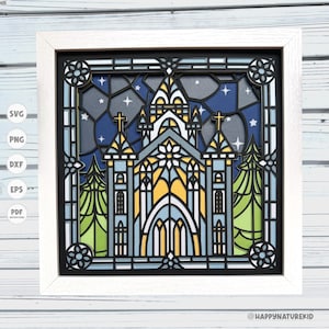 Kirche Glasmalerei-Schattenbox svg, Weihnachts-Schattenbox svg, Winter-Schattenbox svg, Cricut-Projekte, Silhouette svg, 3d überlagerte svg