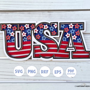 3d USA svg, USA svg, United States svg, Memorial Day svg, Patriotic svg, Shadow box svg, Fourth of July svg, for cricut, 4th of July svg