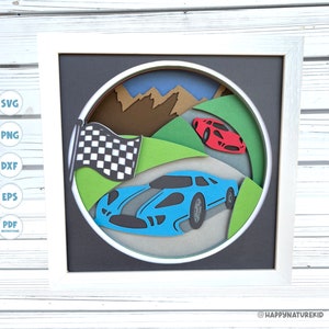 Race auto schaduw vak SVG schaduw vak SVG gelaagde SVG race auto SVG 3D SVG schaduw vak SVG-bestanden voor Cricut gelaagd papier knippen SVG jongen kamer decor
