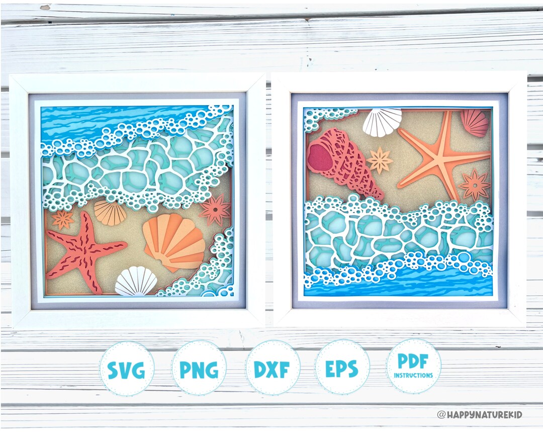 3d Beach and Shells Shadow Box Svg Bundle 3d Beach Svg - Etsy