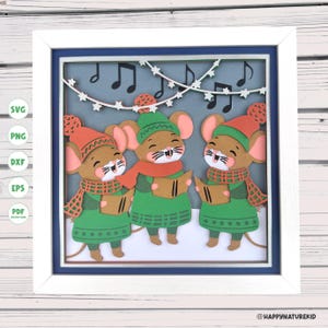 Mouse Carolers shadow box svg, Christmas Shadow box, Winter shadow box, Cricut projects, silhouette svg, Cricut svg, 3d layered svg, 3d svg