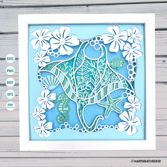 Flower Manta Ray shadow box svg, Ocean shadow box svg, Sea Creature shadow box svg, 3d Layered svg, Cricut projects, Svg files for Cricut