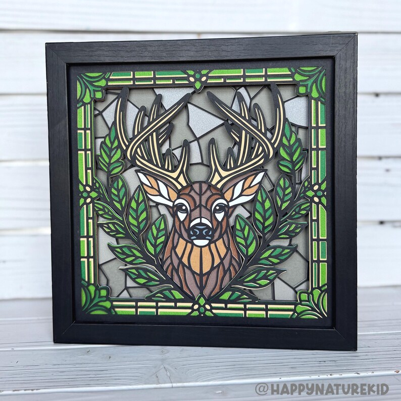 Buck Stained Glass Shadow Box, Deer Shadow Box Svg, 3d Layered Svg ...