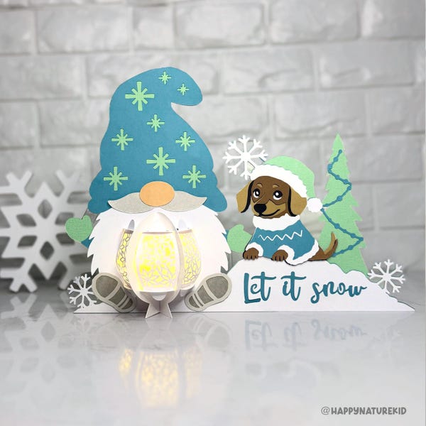 Gnome and Dog Lantern svg, Let it snow svg, Winter Lantern svg, Cricut Orojects, Svg files for silhouette, Svg files for Cricut