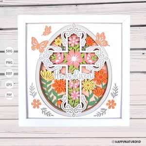 Caja de sombras con forma de cruz de huevo de Pascua, caja de sombras de Pascua, Cricut, silueta, proyectos de Cricut, capas 3D, caja de luz