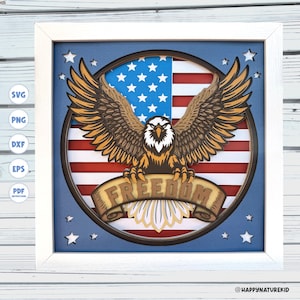 Freedom Eagle shadow box svg, Patriotic Shadow Box svg, Bald Eagle shadow box svg, Svg files for Cricut, 3d svg, Cricut Projects