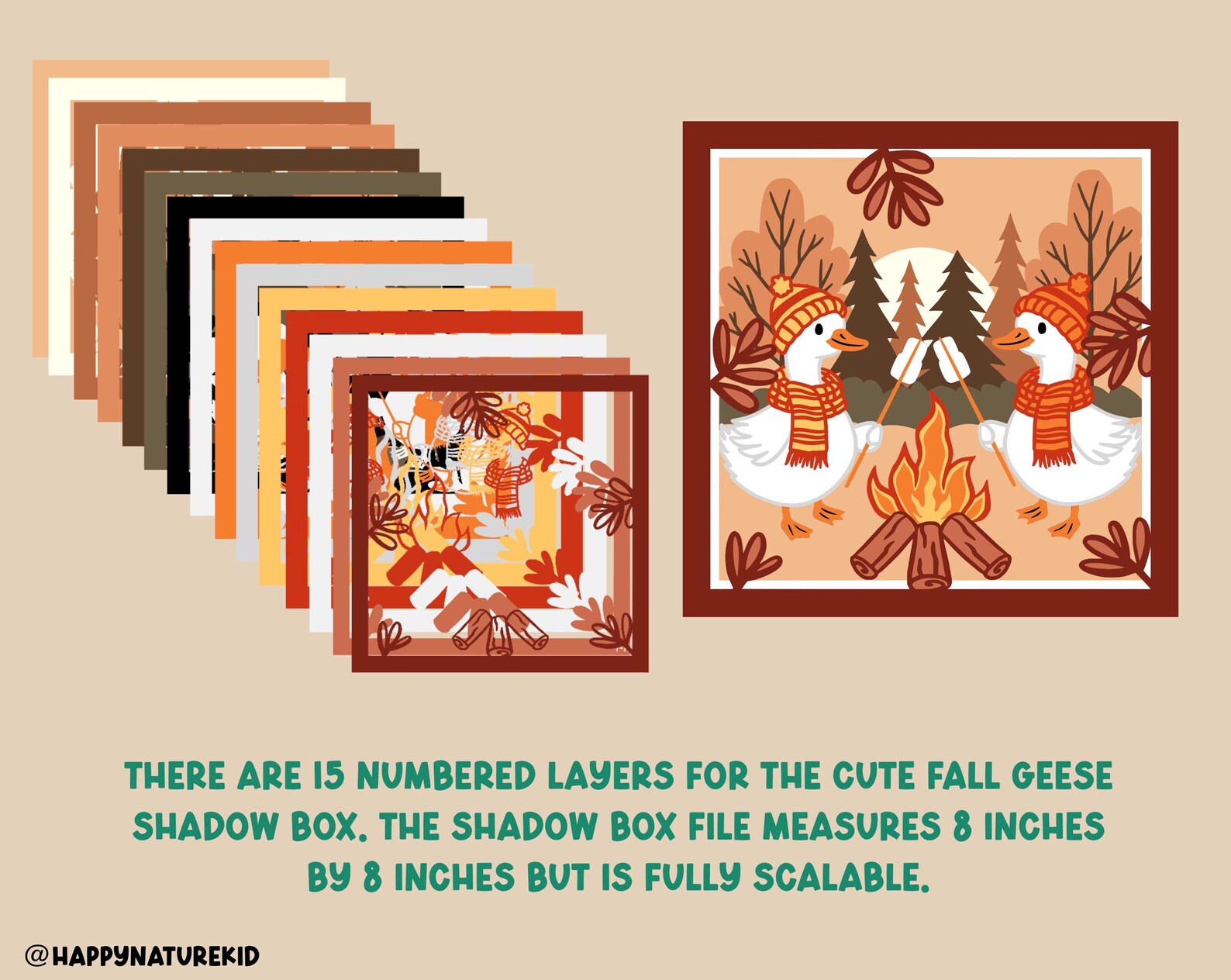 Cute Fall Geese Shadow Box Svg, Cute Goose Svg, 3d Layered Svg, Fall ...