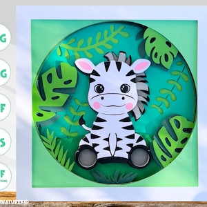 Zèbre Jungle Shadow Box SVG, Shadow Box SVG, SVG de zèbre, 3d Svg, Cricut svg, svg en couches