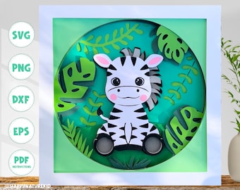 Zebra Jungle Shadow Box SVG, Shadow Box SVG, Zebra SVG, 3d Svg, Cricut svg, Layered svg