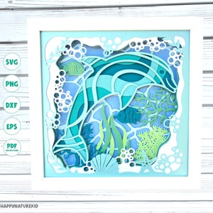 3d Dolphin shadow box svg, 3d Dolphin svg, 3d shadow box svg, 3d Mandala svg, 3d Layered svg, fichiers Svg pour Cricut, 3d Ocean svg, 3d svg