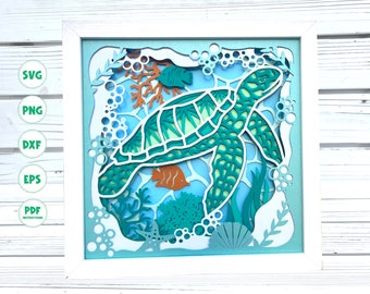 3d Sea Turtle shadow box svg 3d Turtle shadow box svg Cardstock svg Files for Cricut 3d Layered svg Paper cut 3d svg Beach shadow box svg