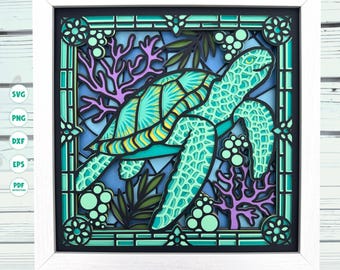 Zeeschildpad gebrandschilderd glas schaduw vak svg, schildpad schaduw vak svg, oceaan schaduw vak svg, Cricut projecten, Svg-bestanden voor Cricut, silhouet svg