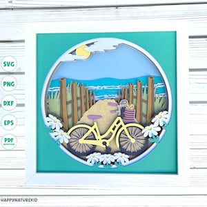 3d Beach Bicycle shadow box svg 3d Beach svg 3d Layered svg files pour Cricut Cardstock svg 3d Mandala svg Paper cut svg Beach scene svg