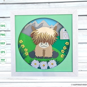 3D ハイランド牛のシャドーボックス SVG、かわいいハイランド牛の SVG、赤ちゃんハイランド牛の SVG、3D レイヤー SVG、3D SVG、3D ハイランド牛の SVG、Cricut SVG