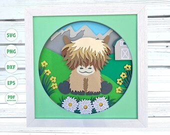 3D-höglandsko-svg med skuggruta, söt höglandsko-svg, baby-höglandsko-svg, 3D-lagersvg, 3D-svg, 3D-höglandsko-svg, Cricut-svg