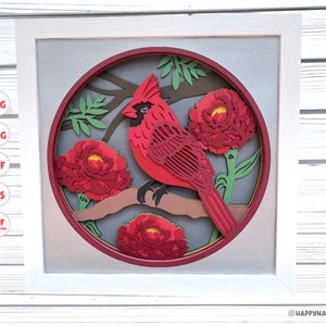 3d Cardinal with Carnations Shadow box svg, Bird shadow box svg, 3d Layered svg, Svg files for Cricut, Cricut Projects, 3d svg, Ohio svg