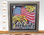 Flag shadow box svg, United States Flag svg, Celebrate shadow box svg, Fourth of July svg, Memorial Day svg, Shadow box svg
