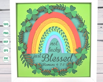 Not Lucky Just Blessed shadow box svg, Scripture shadow box svg, St. Patrick’s Day shadow box svg, Cricut projects, silhouette svg, 3d svg
