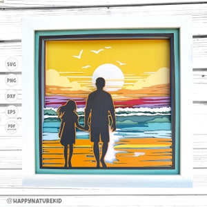 Vater und Tochter Beach Schattenbox svg, Vatertags-Schattenbox svg, Vatertagsgeschenk, Cricut svg, Silhouette svg, 3D-Schattenboxvorlage