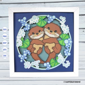 Hugging Otters Schattenbox svg, 3d Schichtbild, Cricut svg, Silhouette svg, SVG-Dateien für Cricut, Cute Otters svg, Ocean shadow box svg