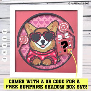 Corgis Valentinstag Schattenbox svg, QR-Code für Free SURPRISE Schattenbox svg, niedliche Corgis schattenbox svg, Cricut Projekte, Silhouette svg, Cricut svg
