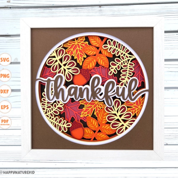 Thankful shadow box svg, 3d Thankful svg, Shadow box svg, Shadow box, 3d Layered svg, 3d svg, Svg files for Cricut, Fall shadow box