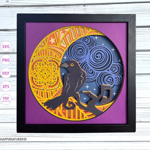 Raven and Moon Shadow Box svg, Halloween Shadow Box, Fall Shadow Box, Moon svg, Raven svg, Halloween svg, Cricut svg