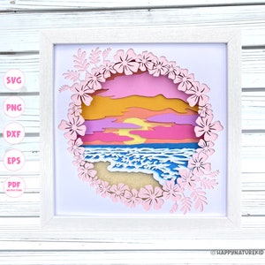 3D Flower Sunset Shadow Box SVG, 3D Sunset Shadow Box SVG, Flower Shadow Box SVG, 3D Layered SVG, 3D Beach Shadow Box SVG, 3D Mandala SVG