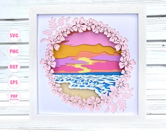 3d Flower Sunset Shadow box svg, 3d Sunset shadow box svg, Flower shadow box svg, 3d Layered svg, 3d Beach shadow box svg, 3d Mandala svg