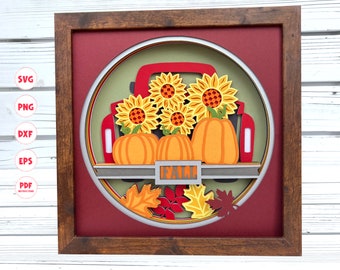 3d Fall Harvest Truck Shadow Box svg, 3d Layered svg, 3d svg, Fall Shadow box svg, Svg files for Cricut, Cricut Projects, Cardstock svg