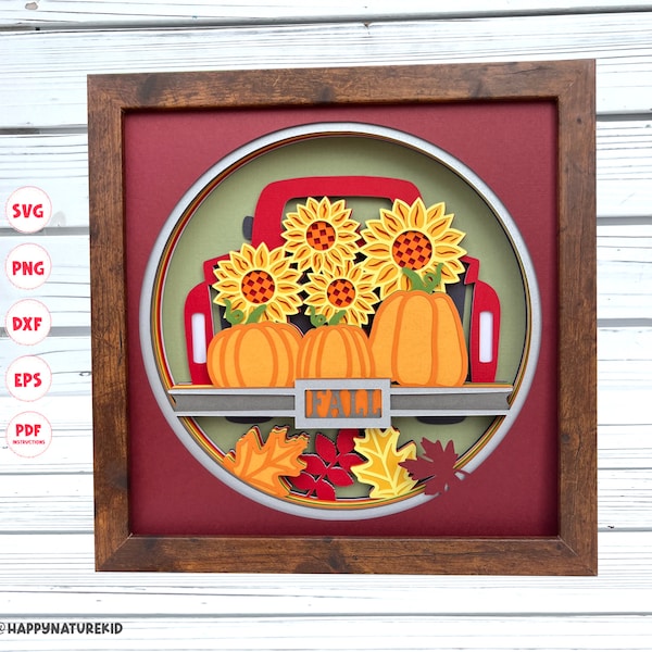 3d Fall Harvest Truck Shadow Box svg, 3d Layered svg, 3d svg, Fall Shadow box svg, Svg files for Cricut, Cricut Projects, Cardstock svg