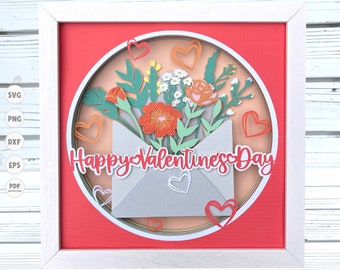 Valentine Flowers shadow box svg, 3d Layered svg, Cricut projects, Valentine’s Shadow box svg, Valentine Gift, 3d svg, Svg files for Cricut