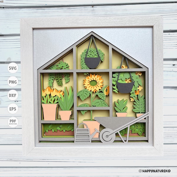 Greenhouse shadow box svg, Garden shadow box svg, Spring shadow box svg, 3d layered svg, Cricut Projects, shadow box template, 3d svg