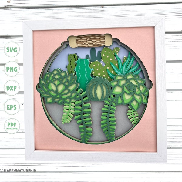 3d Succulent shadow box svg 3d Layered svg Cardstock svg files for Cricut Succulent svg 3d succulent svg Spring shadow box svg Greenery svg