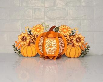 Pumpkin and Flower Lantern svg, Pumpkin Centerpiece Lantern, Fall Lantern, Thanksgiving Lantern, Cricut Projects, silhouette svg, Cricut svg