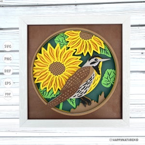 3d Meadowlark caja de sombras svg, 3d Girasol caja de sombras svg, Kansas Bird svg, 3d capas svg, 3d svg, Archivos Svg para Cricut, Cricut Projects