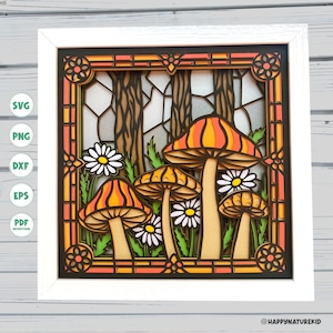 Svg de boîte d'ombre de vitrail de champignon, svg de boîte d'ombre de forêt, 3D de champignon de champignon, modèle de boîte d'ombre, svg de couches 3D, svg 3D, projets de Cricut