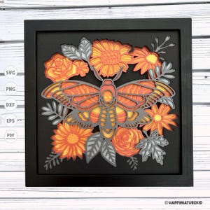 Flower Death Moth Schattenbox svg, Herbst Schattenbox svg, Blumen Schattenbox svg, Cricut Projekte, SVG-Dateien für Cricut, silhouette svg, 3d svg