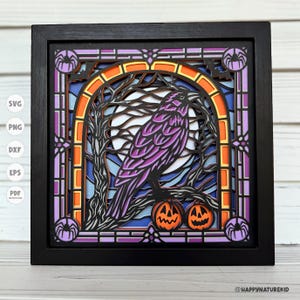 Raven Stained Glass shadow box svg, Halloween shadow box svg, 3d Layered svg, Cricut projects, silhouette svg, 3d svg, Spooky shadow box svg