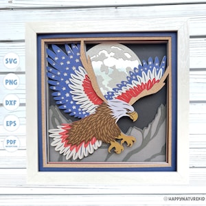 Patriotic Eagle shadow box svg, 3d American Flag svg, Bald Eagle Shadow box svg, 3d Layered svg, 3d shadow box svg, 3d svg, 4th of July svg
