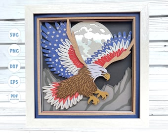 Patriotic Eagle shadow box svg, 3d American Flag svg, Bald Eagle Shadow box svg, 3d Layered svg, 3d shadow box svg, 3d svg, 4th of July svg