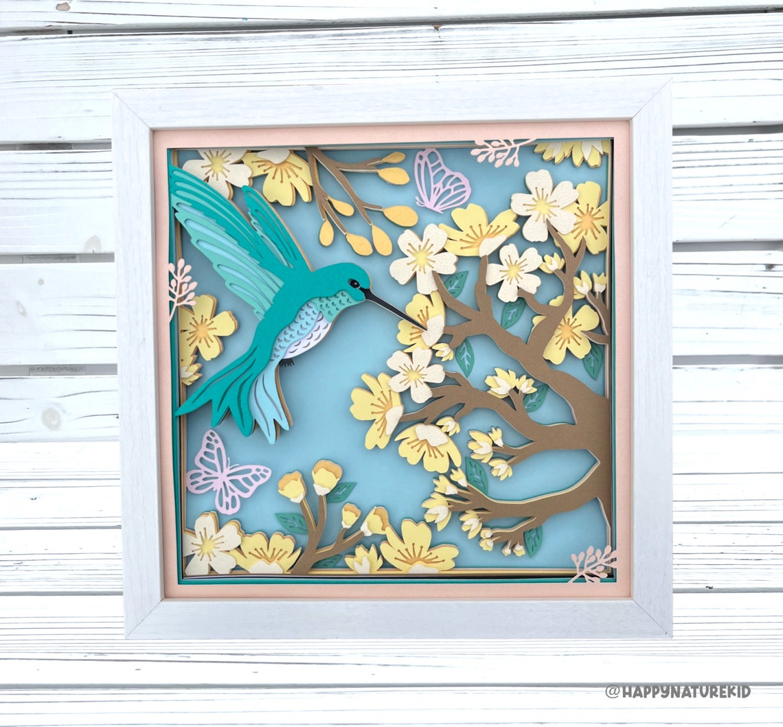 3d Hummingbird Scene Shadow Box Svg Bundle, 3d Layered Svg, Spring ...