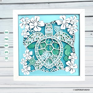 Bloem zeeschildpad schaduw vak SVG, 3D-zeeschildpad SVG, gelaagde SVG, Oceaan Mandala SVG, SVG-bestanden voor Cricut, silhouet SVG, Cricut projecten