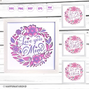 Moederdag schaduw vak SVG, moeder schaduw vak SVG, mama SVG, Nanny SVG, oma SVG, 3D SVG bundel, Cricut projecten, Floral Mothers Day SVG