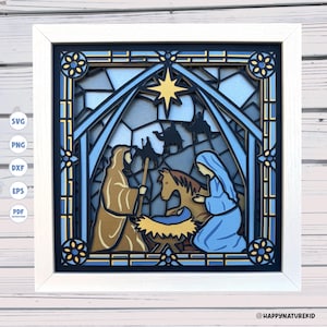 Svg de boîte d'ombre de vitrail de la nativité, svg de boîte d'ombre de Nativité, svg de boîte d'ombre de Noël, projets de Cricut, fichiers Svg pour Cricut, svg 3D
