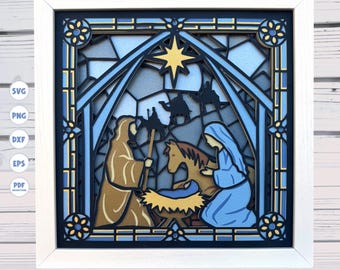Nativity Stained Glass shadow box svg, Nativity shadow box svg, Christmas shadow box svg, Cricut Projects, Svg files for Cricut, 3d svg