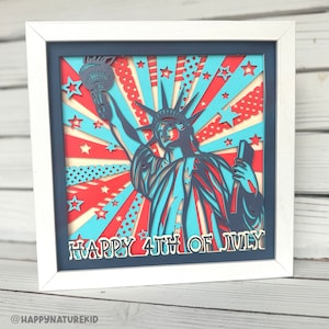 Caixa de sombra retrô da Estátua da Liberdade svg, Feliz 4 de julho svg, Caixa de sombra de 4 de julho svg, 3d svg, 3d Layered svg, Cricut Projects