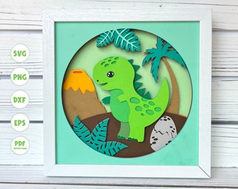 Dinosaur Shadow box svg, T-Rex Shadow box svg, T-Rex svg, Dinosaur svg, Nursery Decor, Baby Shower decor